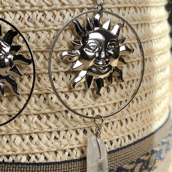 Sun & Raw Quartz Large Hoops - Picture 3 of 7